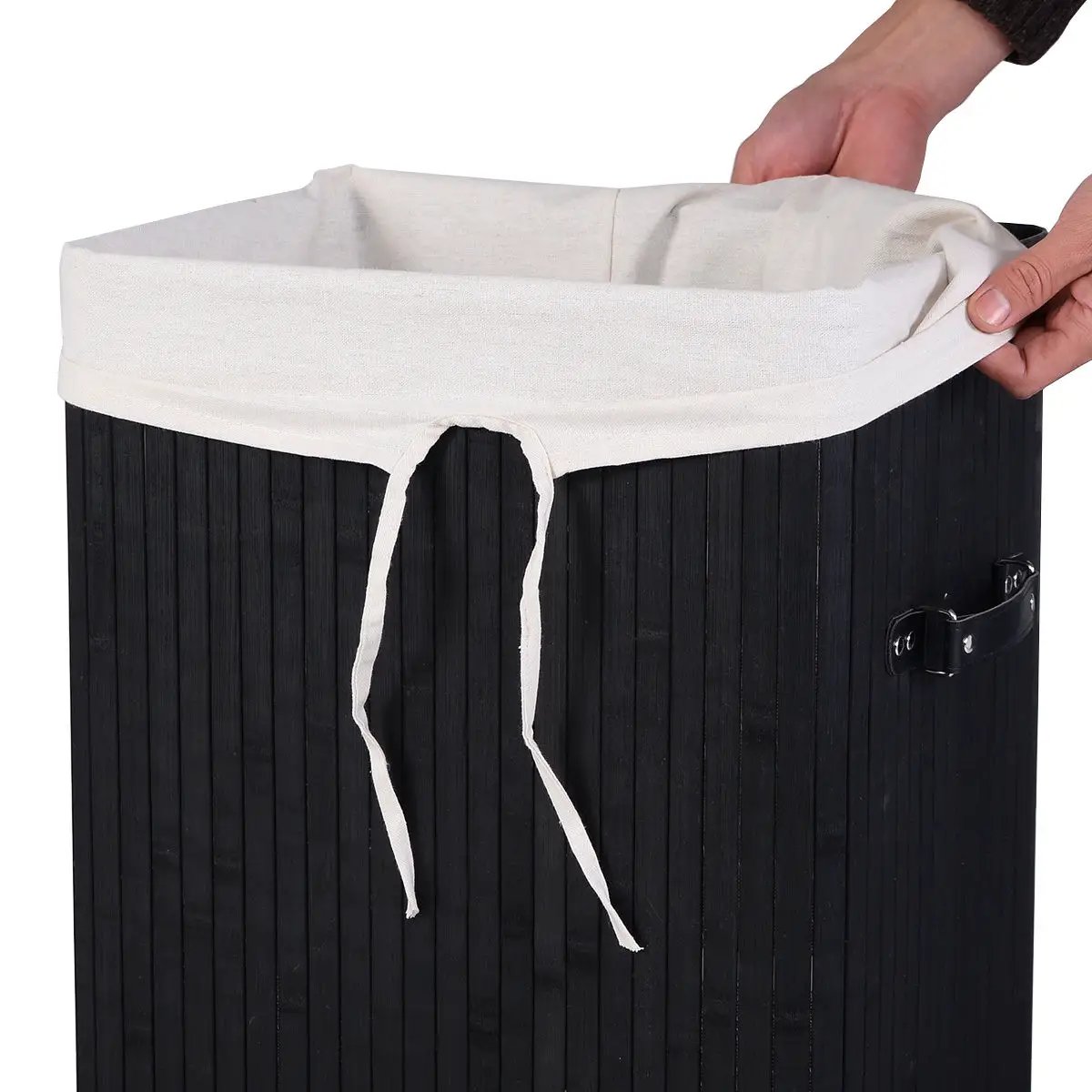 19 Gal Rectangle Laundry Basket Bamboo Clothes Hamper with Handles and Lid by DirectDeals