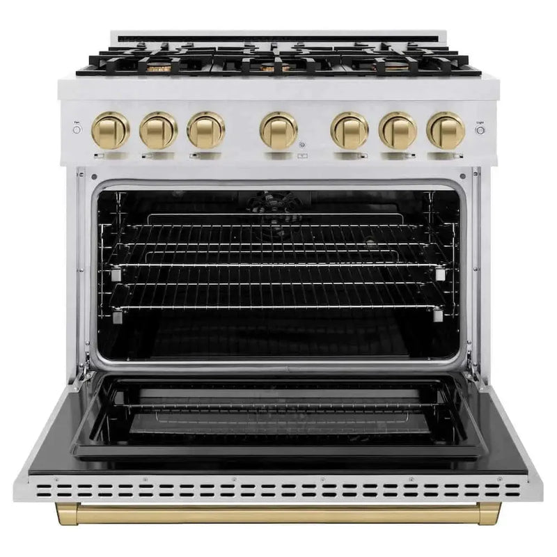ZLINE 36" Select Dual Fuel Range Gas Cooktop Electric Convection Oven DuraSnow® Stainless Steel Champagne Bronze HDRSZ-36-CB by Farmhouse Kitchen and Bath