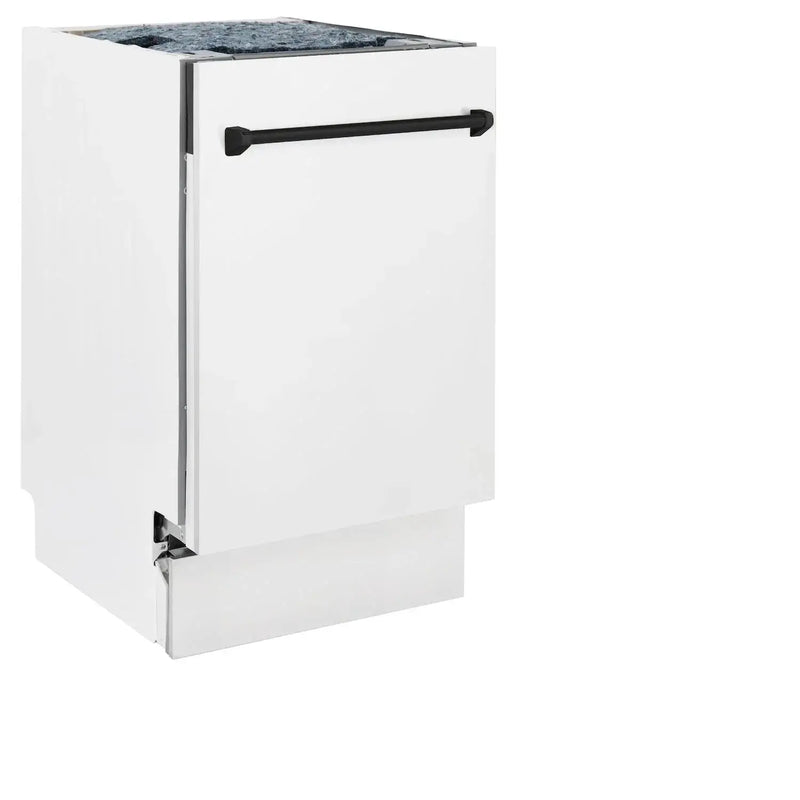 ZLINE Autograph 18" Dishwasher White Door, Black Handle DWVZ-WM-18-MB by Farmhouse Kitchen and Bath