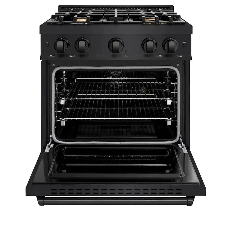 ZLINE 30" Dual Fuel Range, Gas Cooktop, Electric Convection Oven Black Stainless Steel Brass Burners, CDRB-BR-30 by Farmhouse Kitchen and Bath
