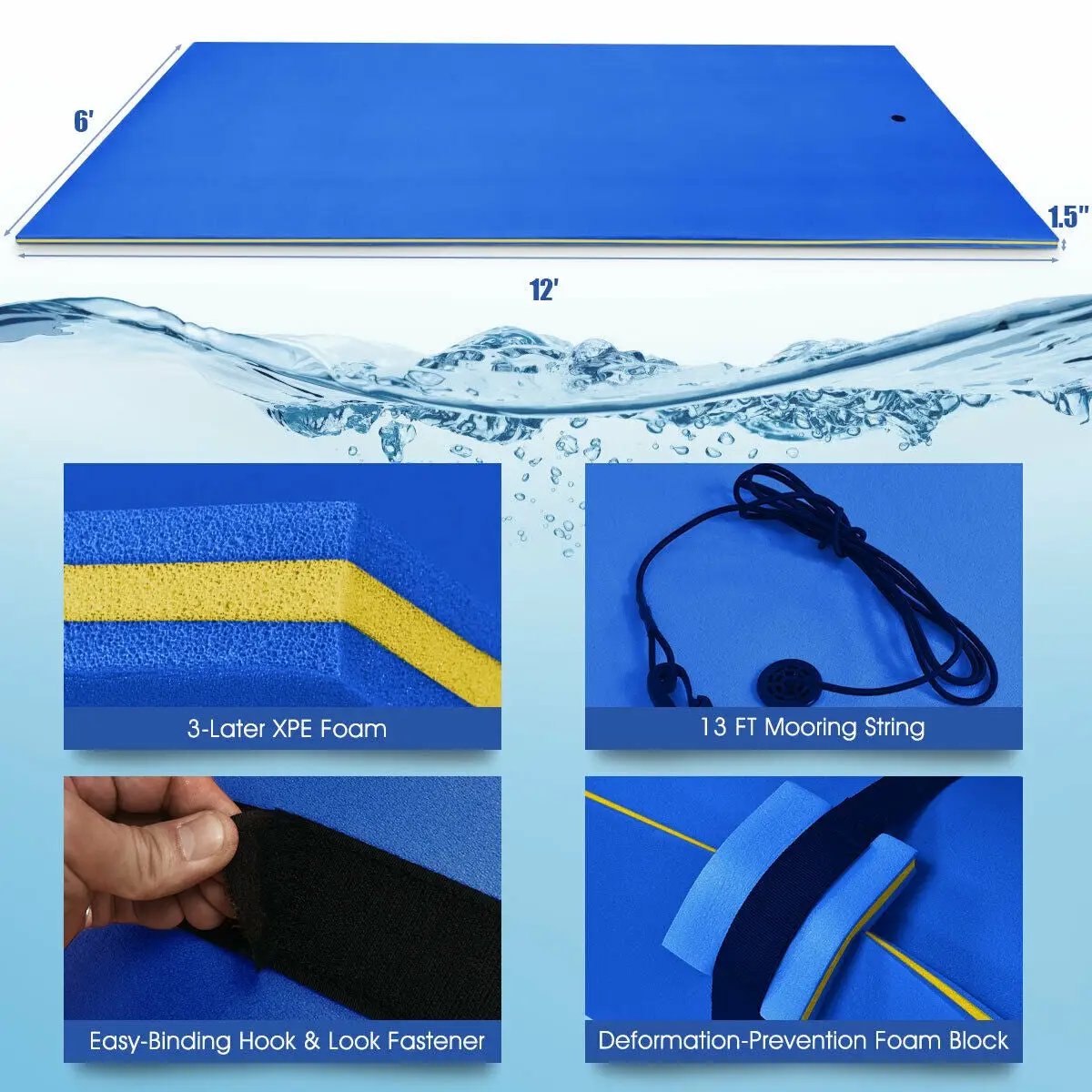 12’ x 6’ 3 Layer Floating Water Pad-Green by DirectDeals