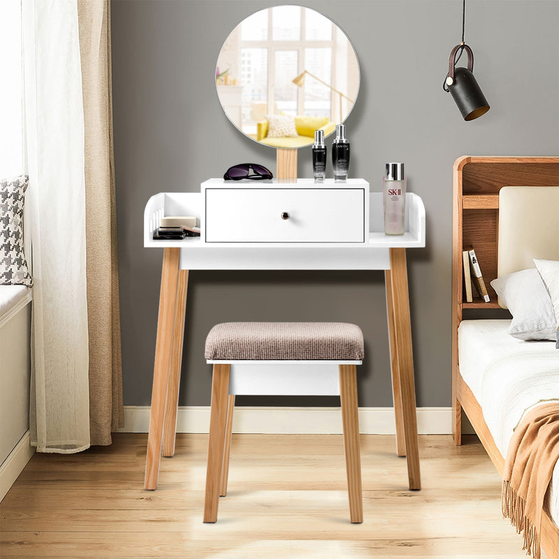 Wooden Makeup Dressing Mirror Table Set with Drawer by DirectDeals