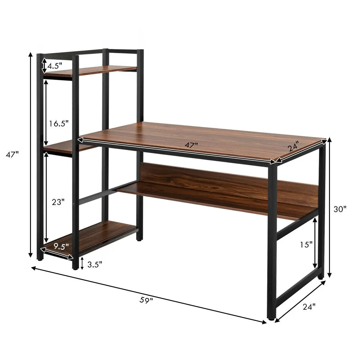 59-Inch Computer Desk Home Office Workstation 4-Tier Storage Shelves by DirectDeals