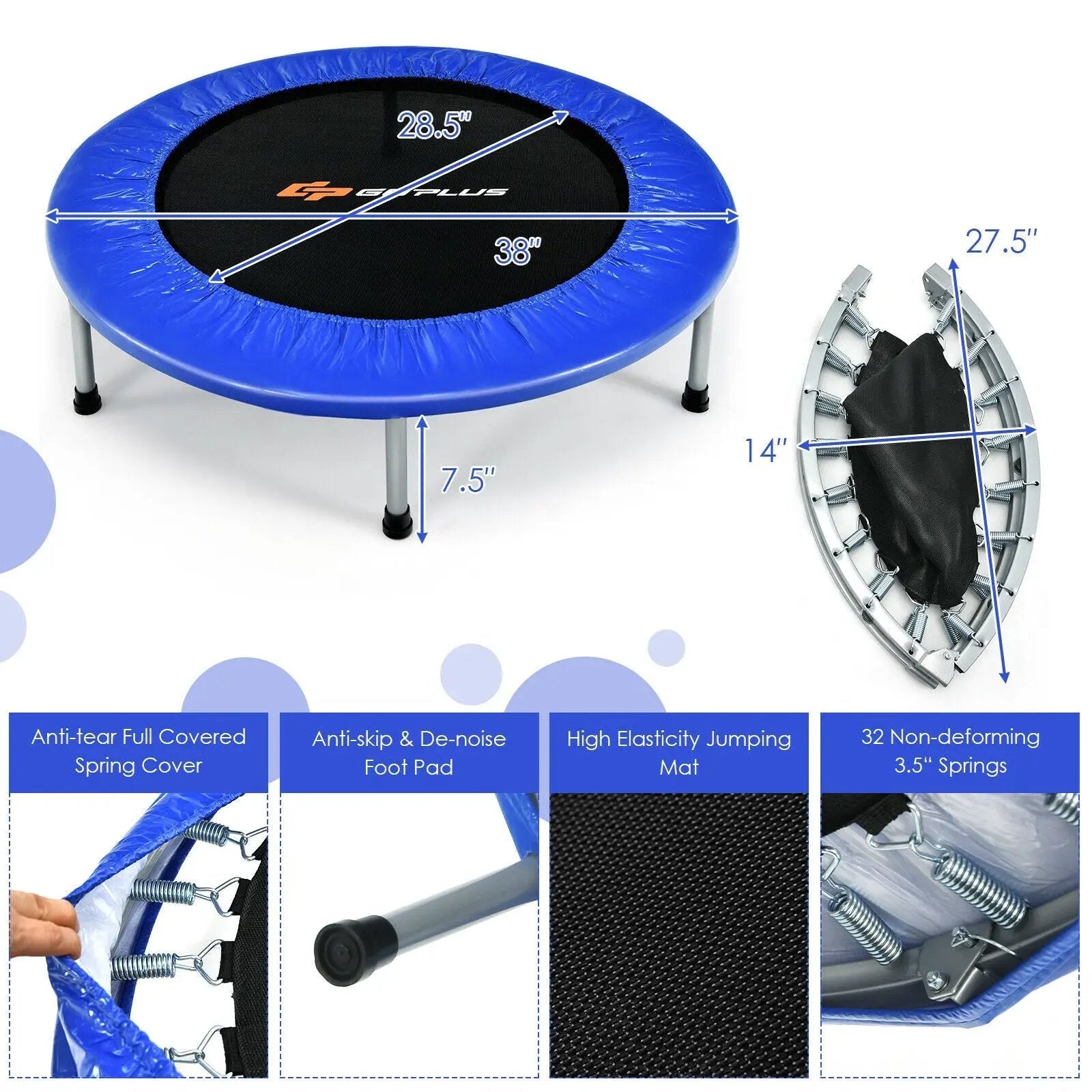 38 Inch Mini Folding Trampoline Portable by DirectDeals