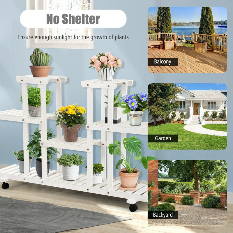 4-Tier Wood Casters Rolling Shelf Plant Stand by DirectDeals