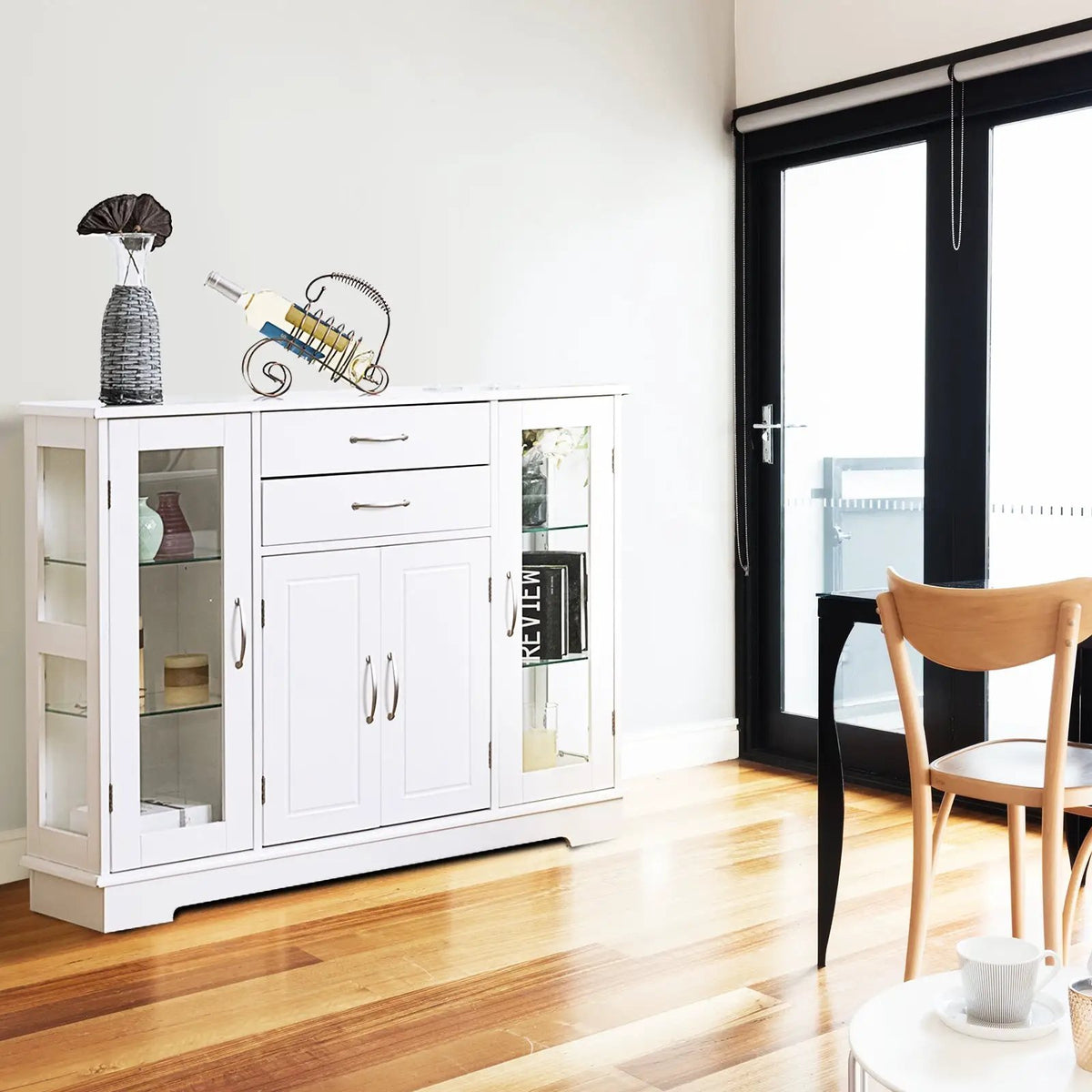 Sideboard Buffet Server Storage Cabinet with 2 Drawers and Glass Doors by DirectDeals