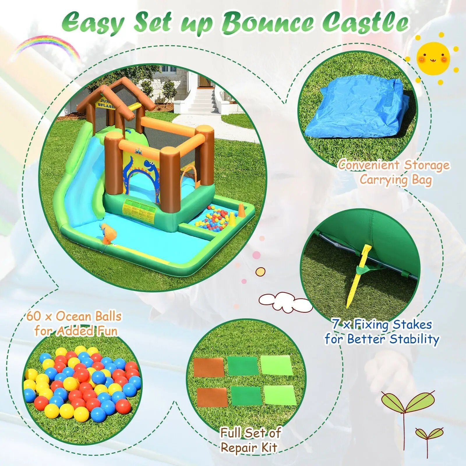 Inflatable Waterslide Bounce House Climbing Wall without Blower by DirectDeals