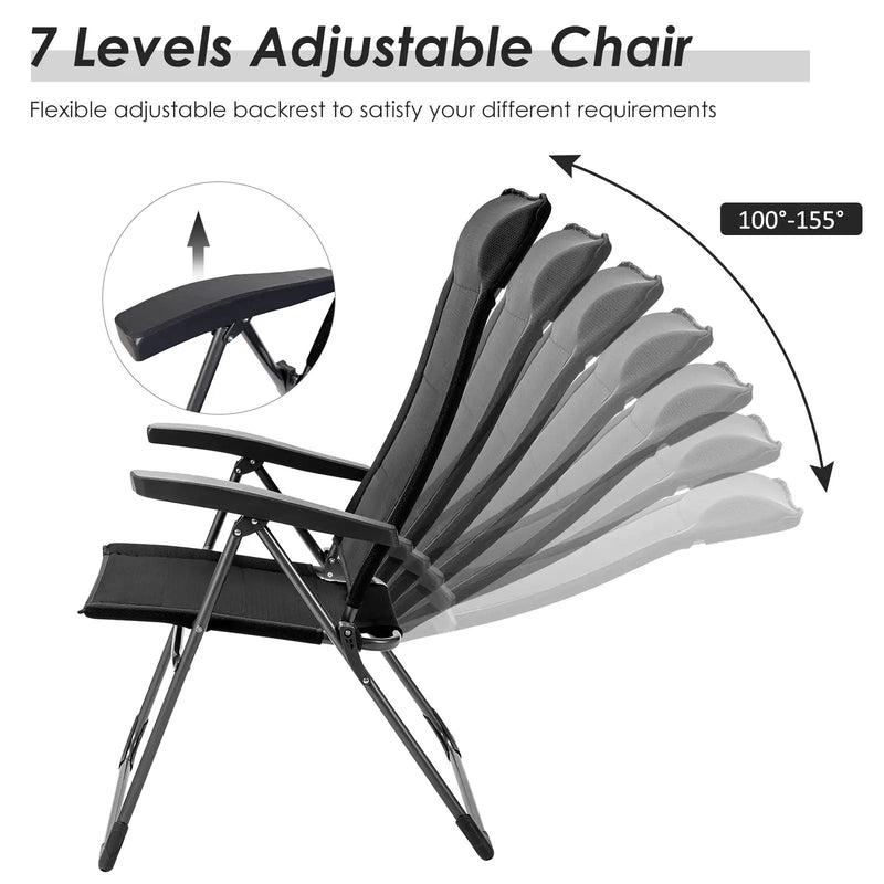 2 Pcs Portable Patio Folding Dining Chairs with Headrest Adjust for Camping -Black by DirectDeals