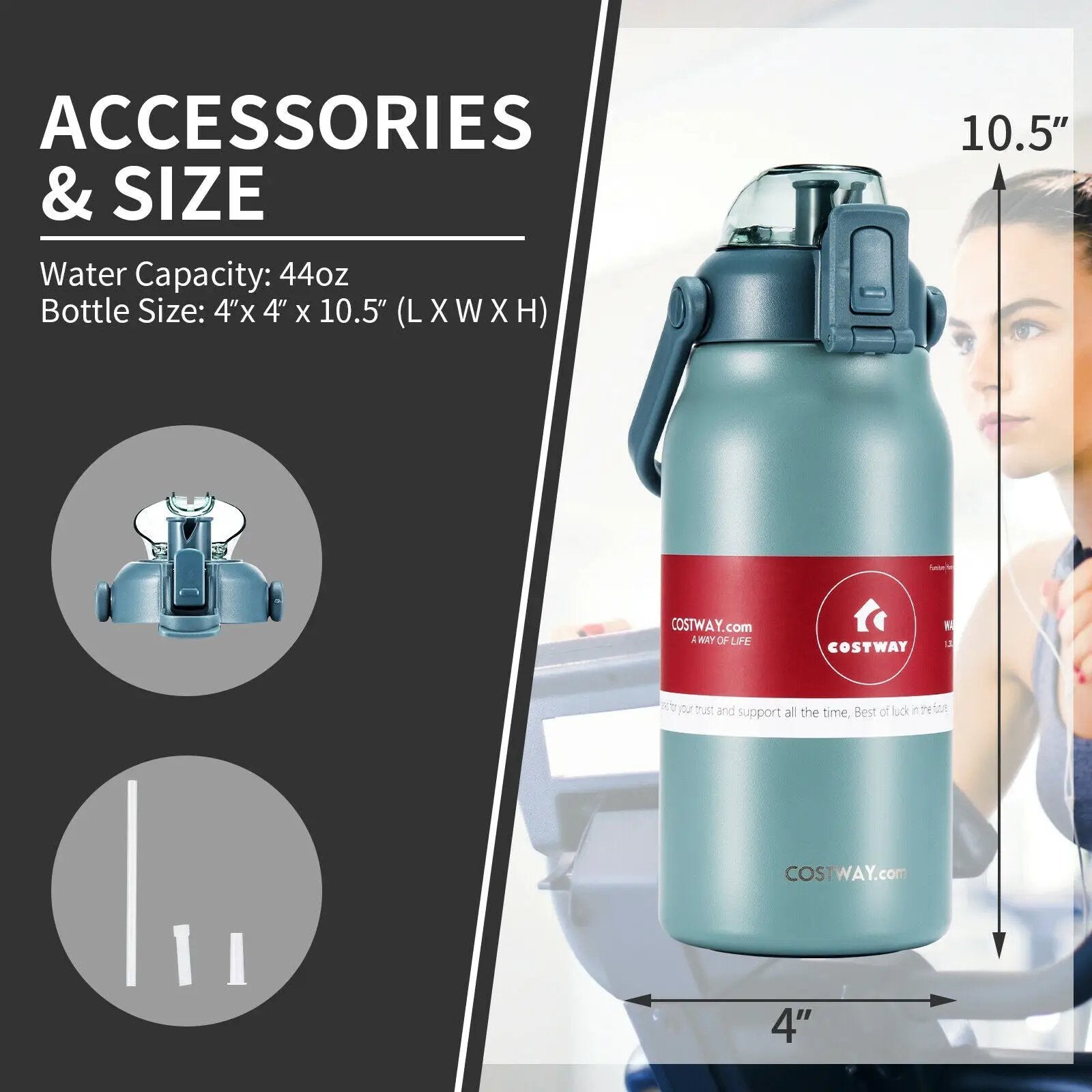 44oz Vacuum Insulated Leakproof Stainless Steel Sports Water Bottle-Gray by DirectDeals