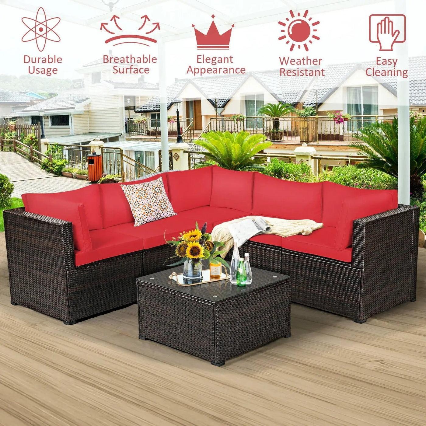 6 Pieces Patio Furniture Sofa Set with Cushions for Outdoor by DirectDeals