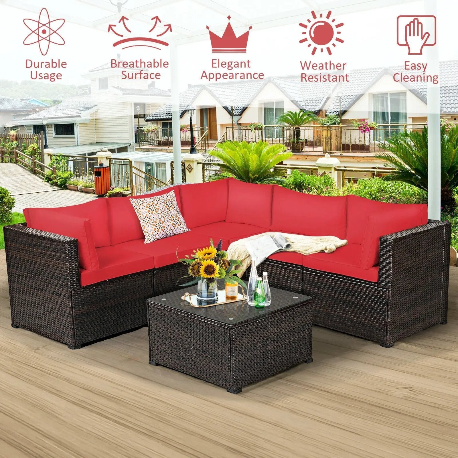 6 Pieces Patio Furniture Sofa Set with Cushions for Outdoor by DirectDeals