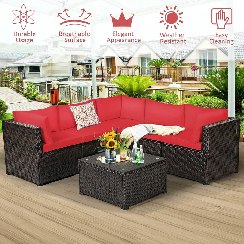 6 Pieces Patio Furniture Sofa Set with Cushions for Outdoor by DirectDeals