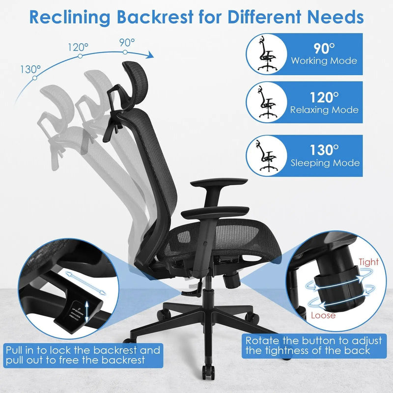 Height Adjustable Ergonomic High Back Mesh Office Chair with Hange by DirectDeals