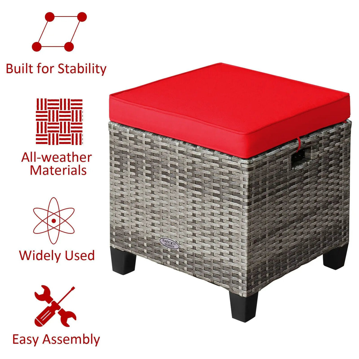 2 Pieces Patio Rattan Ottoman Seat with Removable Cushions-Navy by DirectDeals