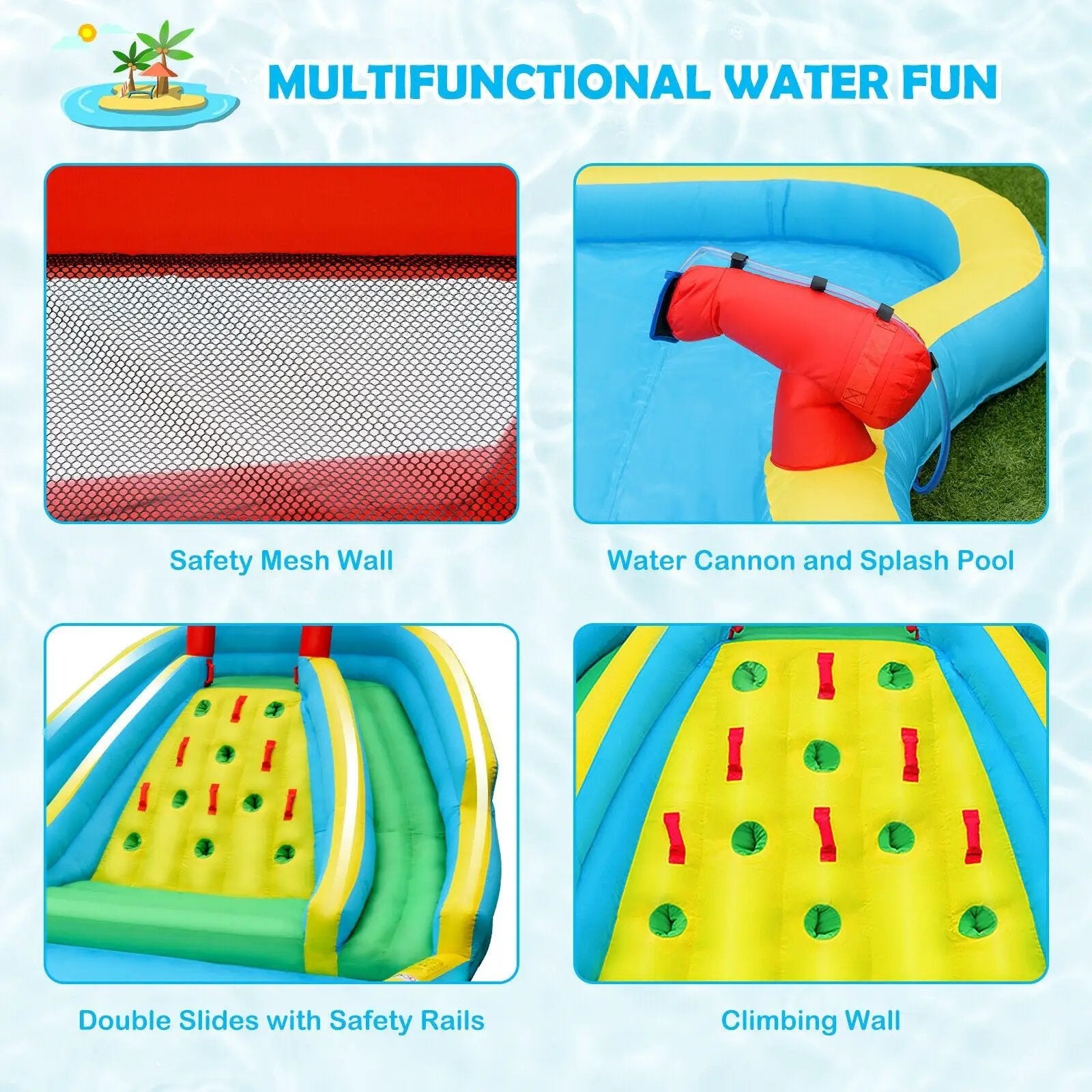 Inflatable Water Park Bounce House with Double Slide and Climbing Wall with 735W Blower by DirectDeals
