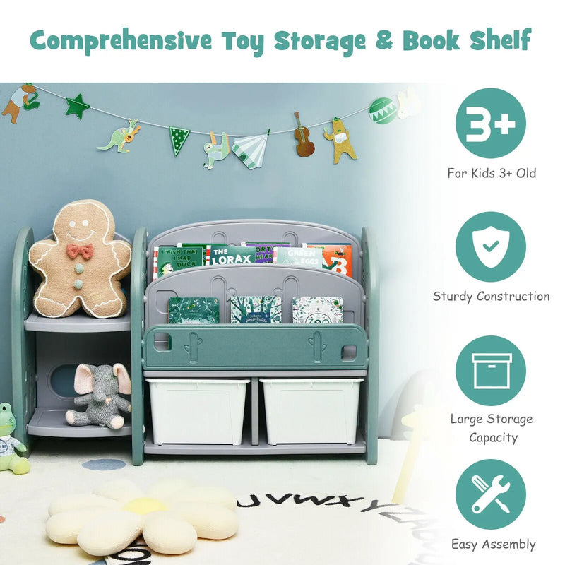 Kids Toy Storage Organizer with 2-Tier Bookshelf and Plastic Bins by DirectDeals