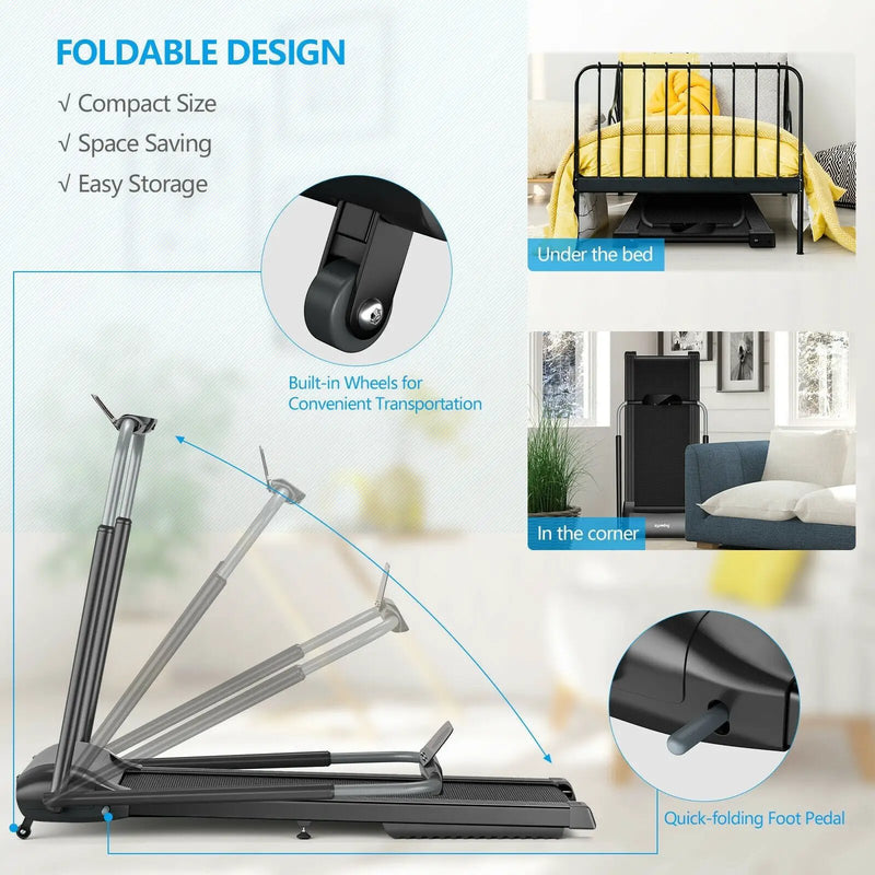 Compact Folding Treadmill with Touch Screen APP Control-Black by DirectDeals
