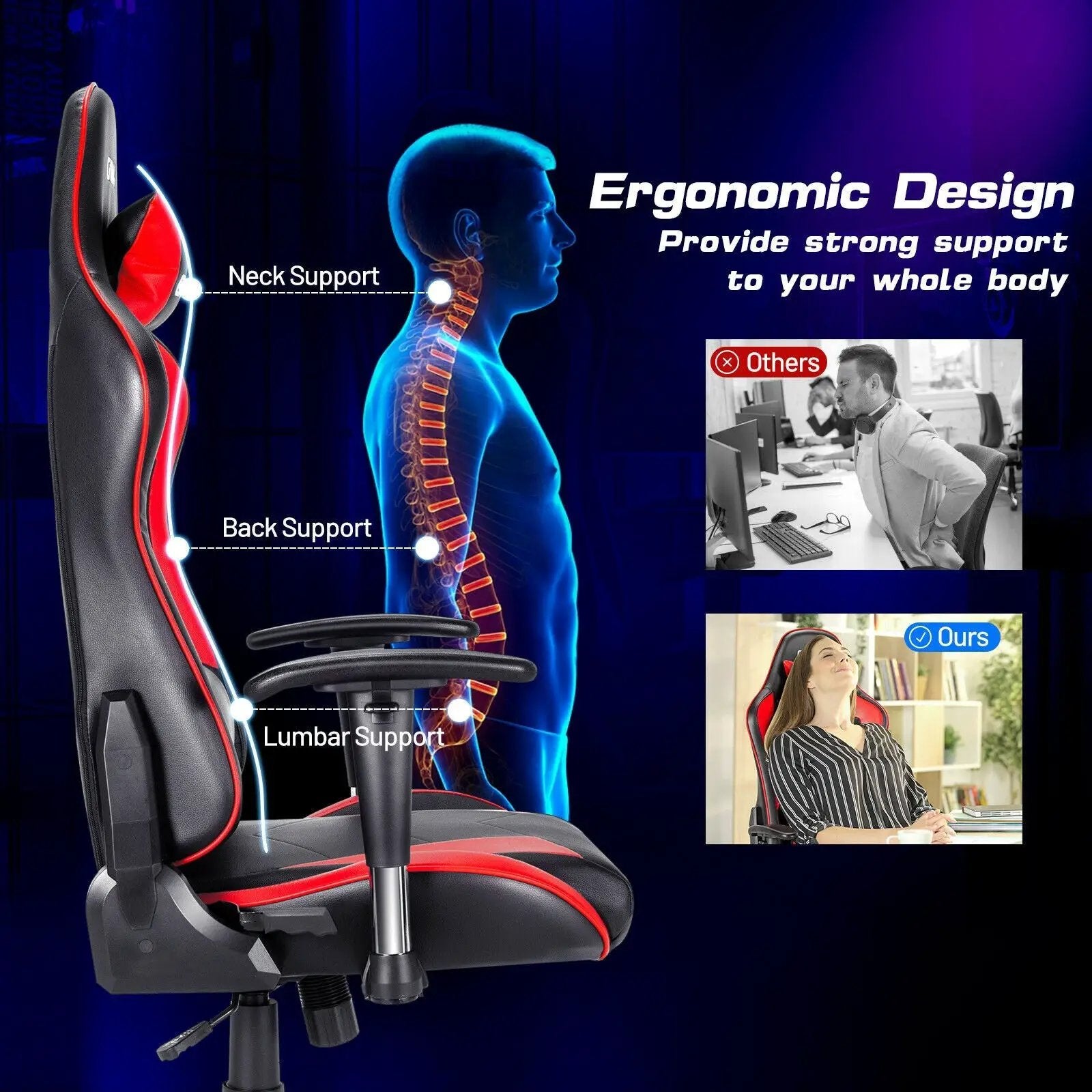 Gaming Chair Adjustable Swivel Racing Style Computer Office Chair by DirectDeals