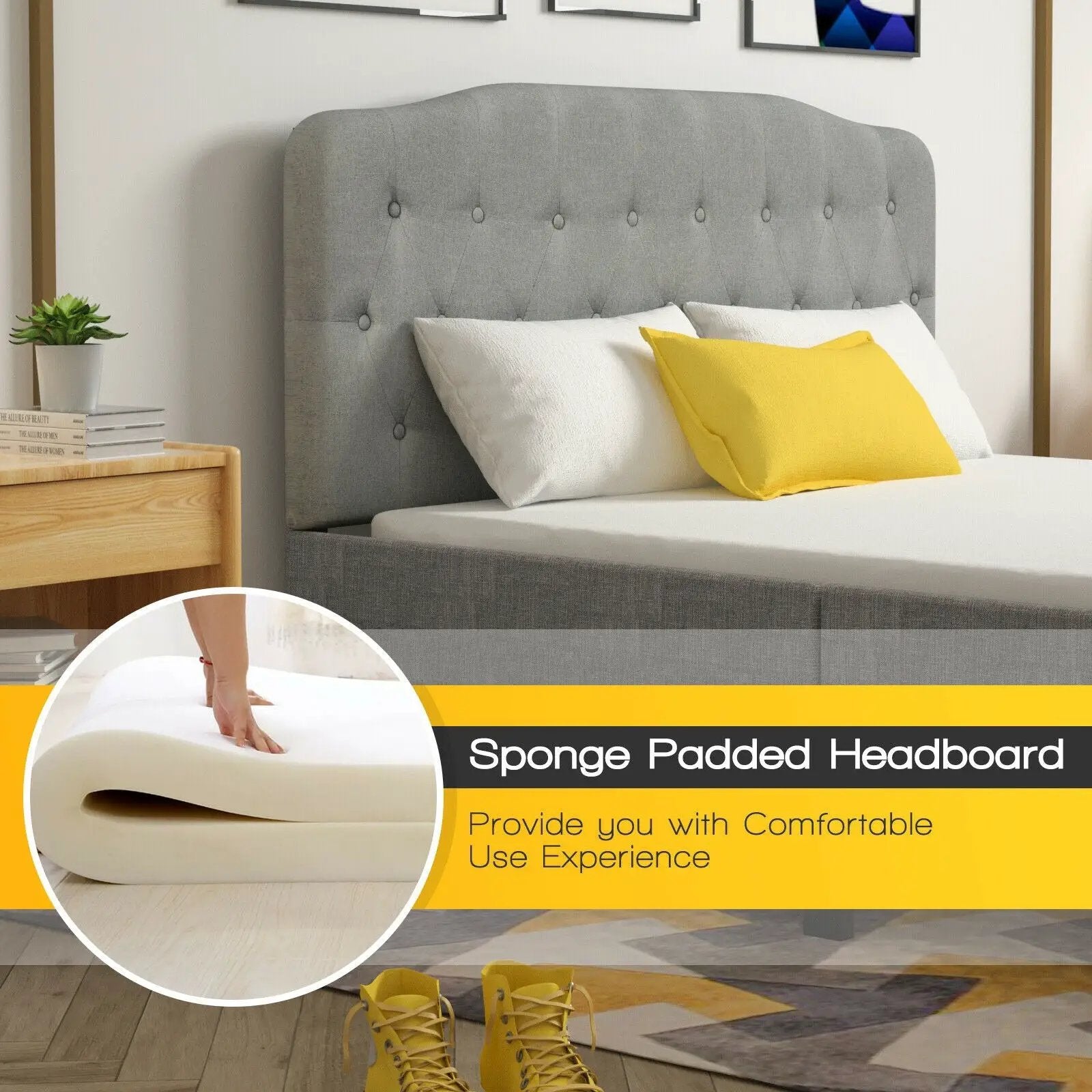 Queen Upholstered Headboard with Adjustable Heights by DirectDeals