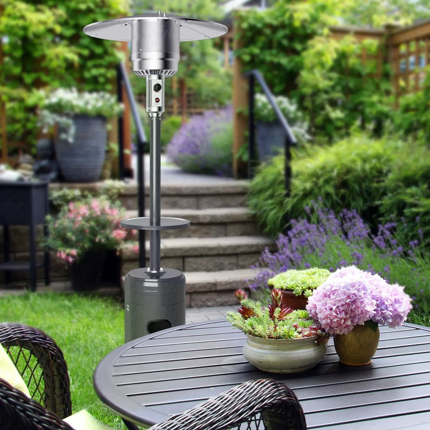 Outdoor Heater Propane Standing LP Gas Steel with Table by DirectDeals
