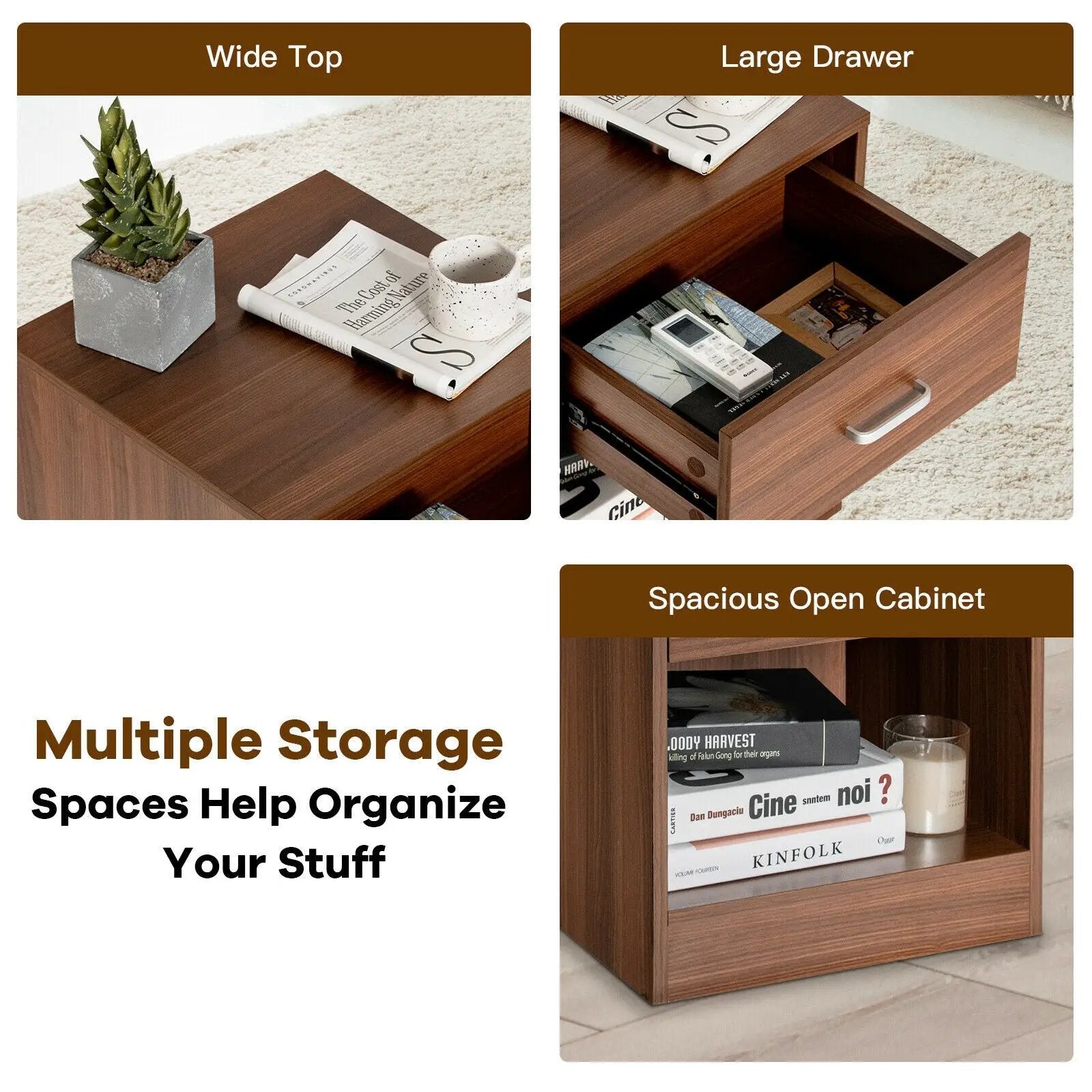 2 Pieces Nightstand with Storage Drawer and Cabinet by DirectDeals