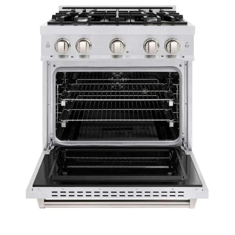 ZLINE 30" Dual Fuel Range, Gas Cooktop, Electric Convection Oven DuraSnow® Stainless Steel, CDRS-30 by Farmhouse Kitchen and Bath