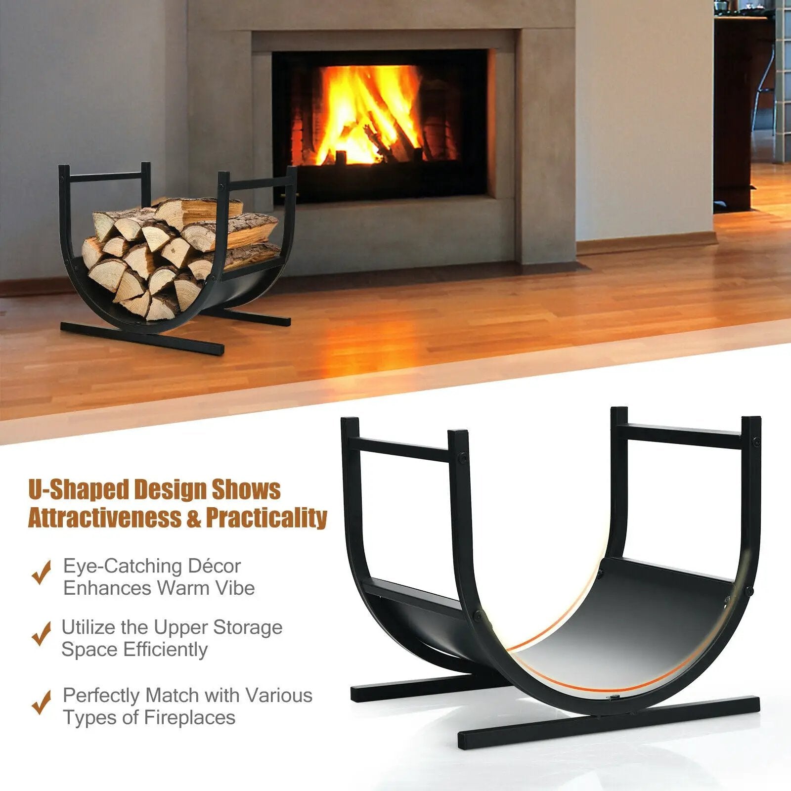 17 Inch U-Shaped Firewood Rack Steel by DirectDeals