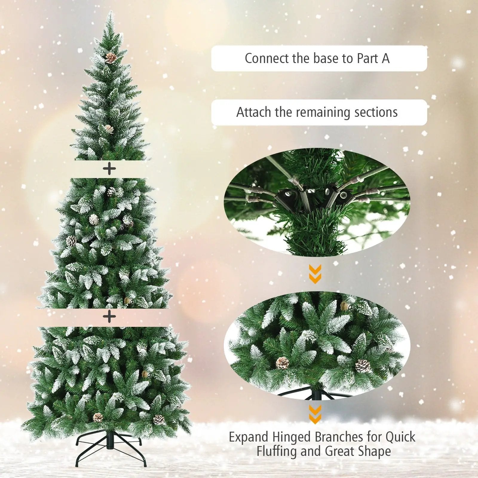 5/6/7.5 Feet Artificial Pencil Christmas Tree with Pine Cones by DirectDeals