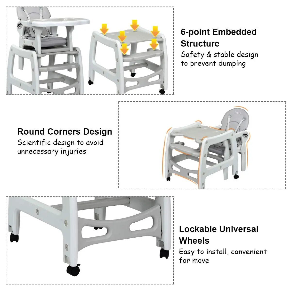 3-in-1 Baby High Chair with Lockable Universal Wheels by DirectDeals