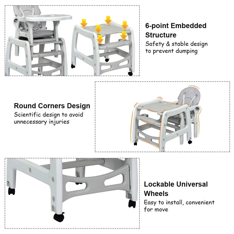 3-in-1 Baby High Chair with Lockable Universal Wheels by DirectDeals