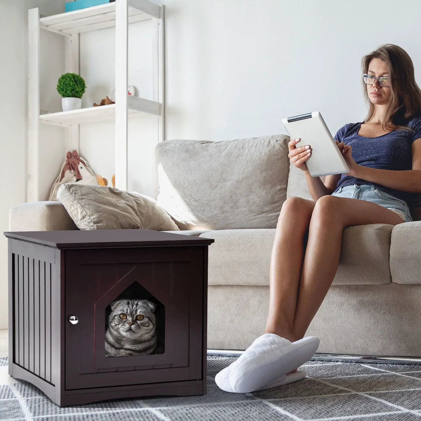 Sidetable Nightstand Weatherproof Multi-function Cat House by DirectDeals