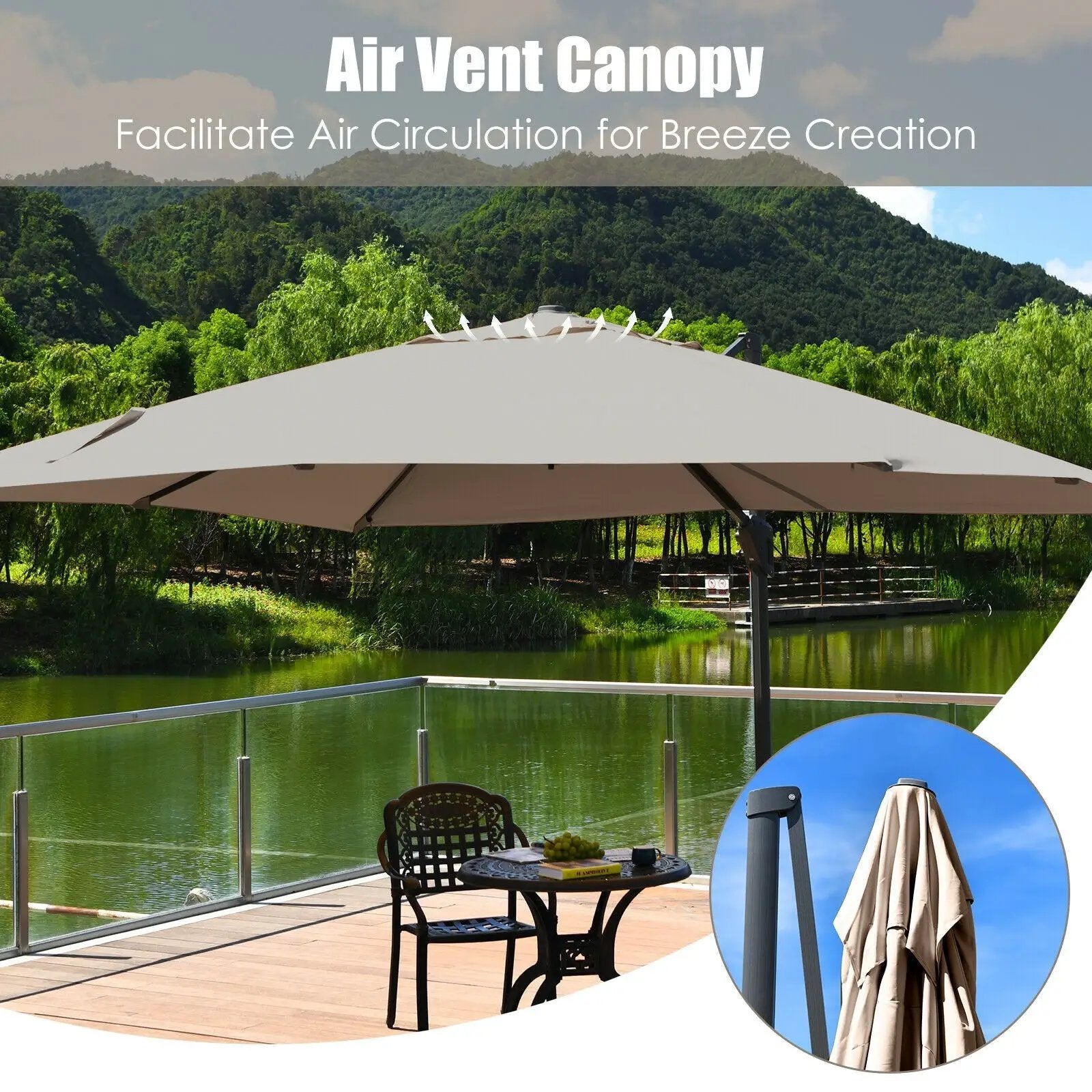 10 x 13 Feet Rectangular Cantilever Umbrella with 360¬∞ Rotation Function-Brown by DirectDeals