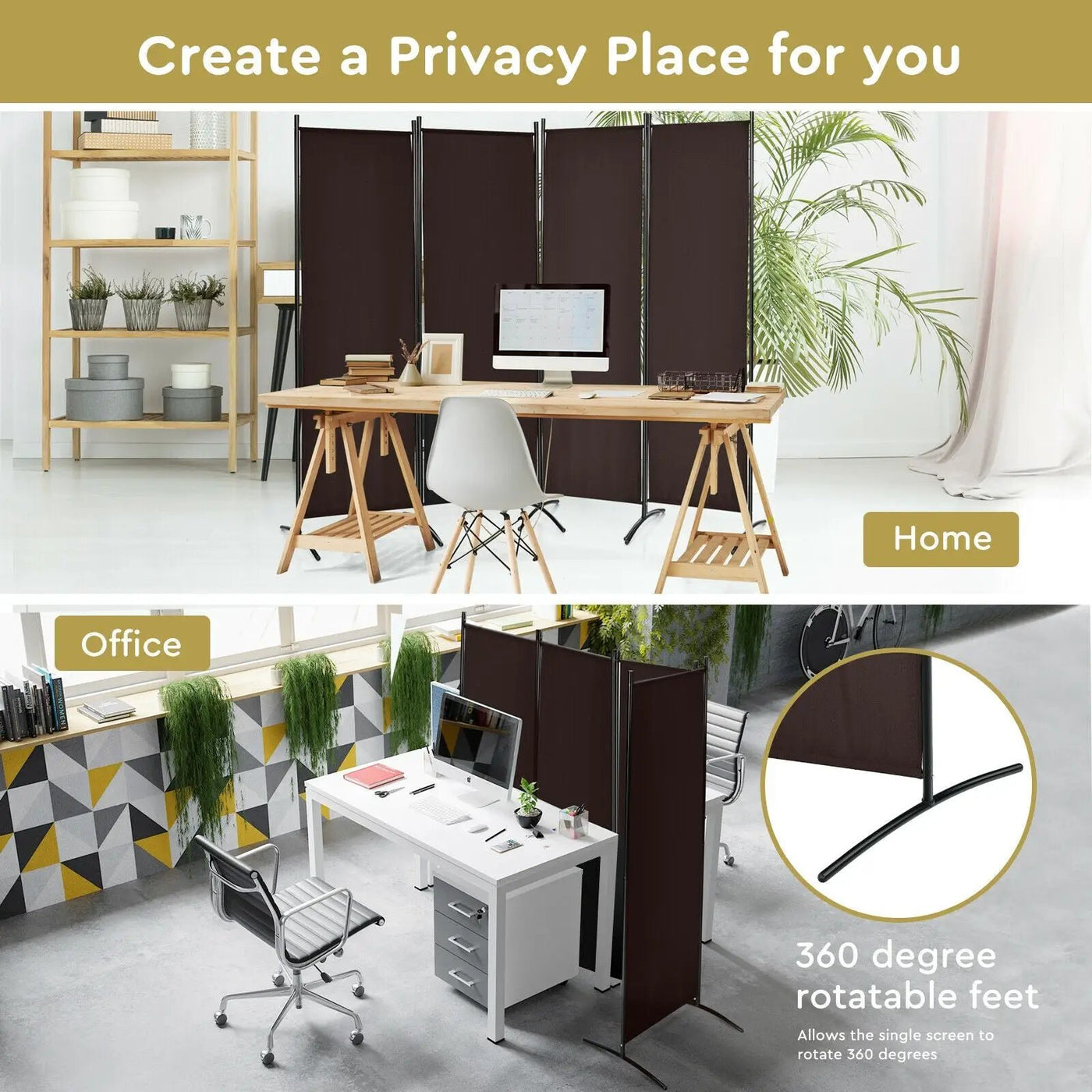 4-Panel Room Divider with Steel Frame by DirectDeals
