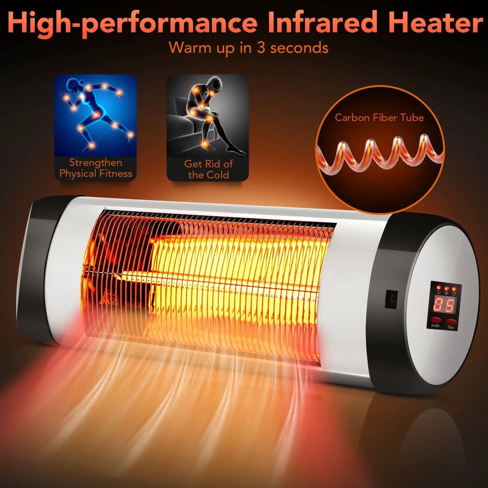 1500W Wall-Mounted Electric Heater Patio Infrared Heater with Remote Control by DirectDeals