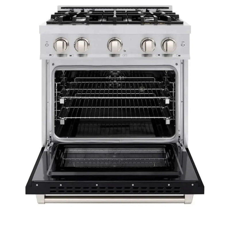 ZLINE 30" Select Dual Fuel Range Gas Cooktop Electric Convection Oven Stainless Steel Black Matte Door HDR-BLM-30 by Farmhouse Kitchen and Bath