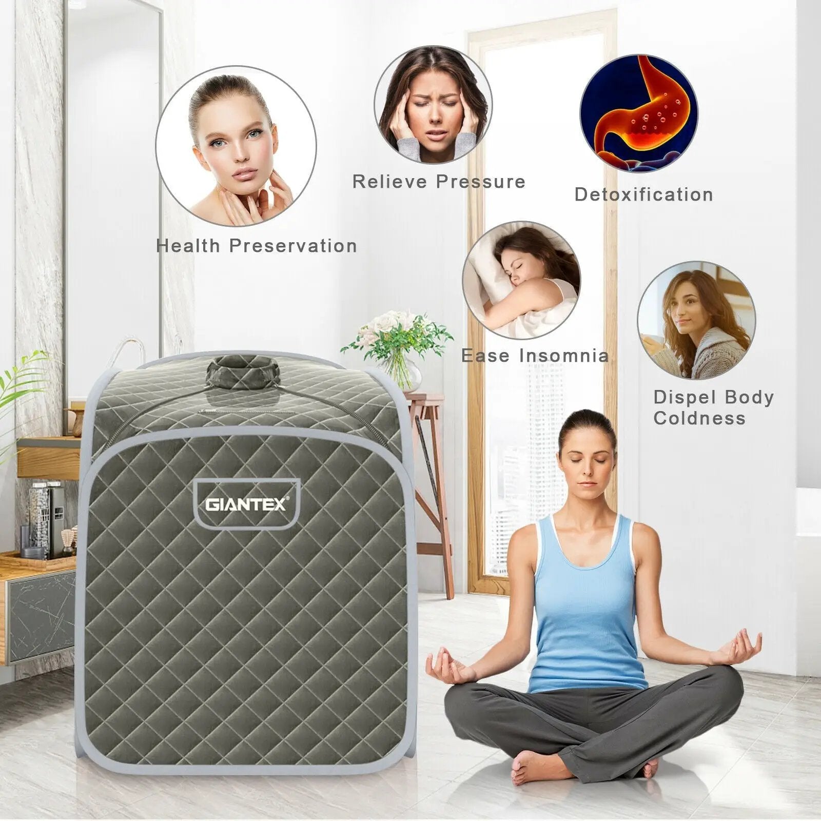 Portable Personal Steam Sauna Spa with Steamer Chair-Gray by DirectDeals
