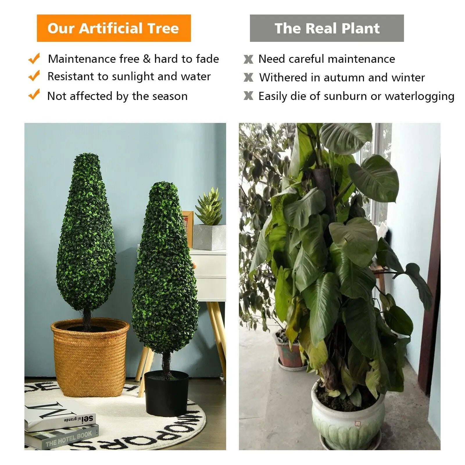 2 Pack 3 Feet Artificial Tower UV Resistant Indoor Outdoor Topiary Tree by DirectDeals