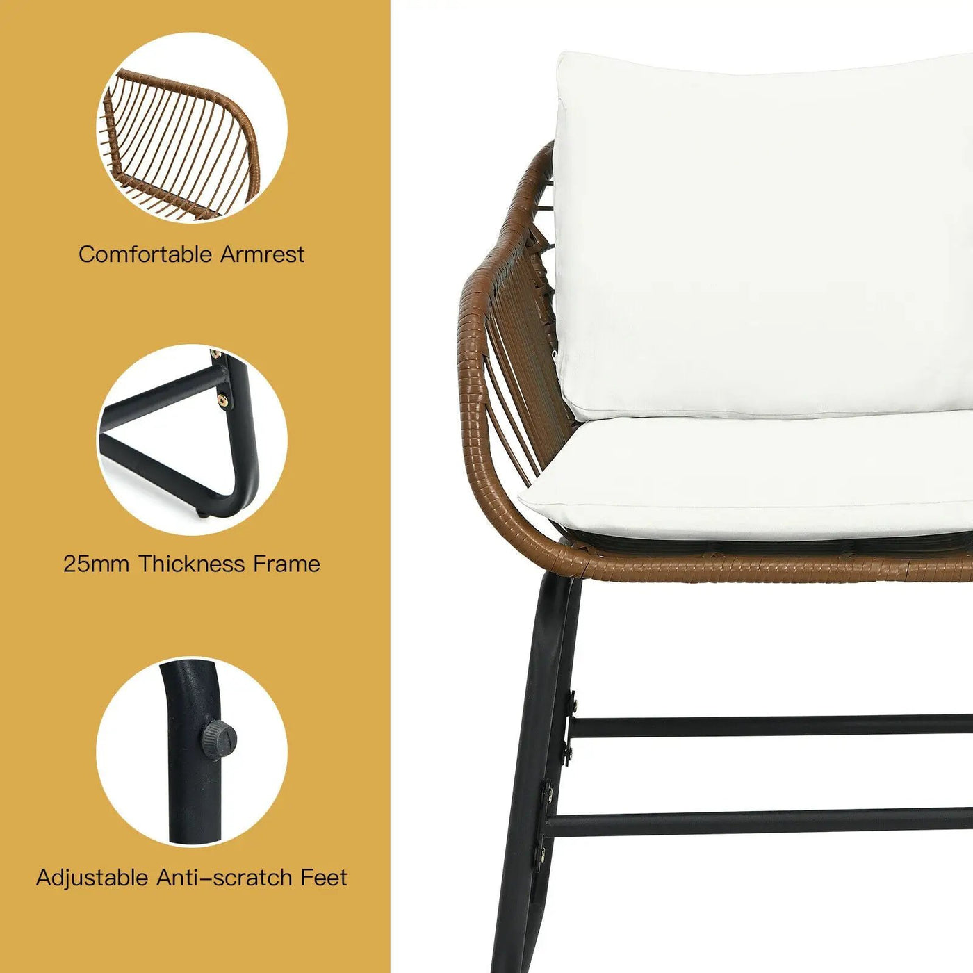 3 Pieces Patio Rattan Bistro Set Cushioned Chair Glass Table Deck by DirectDeals