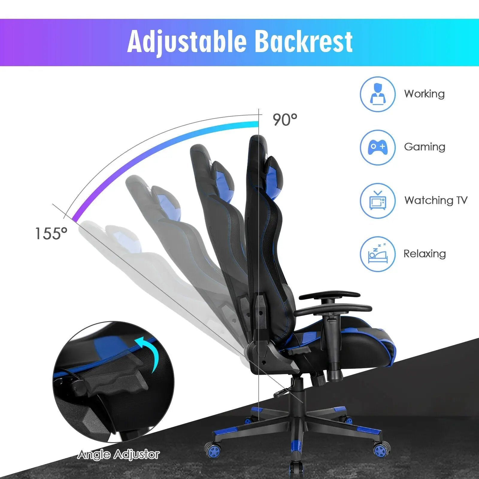 Adjustable Swivel Gaming Chair with LED Lights and Remote by DirectDeals