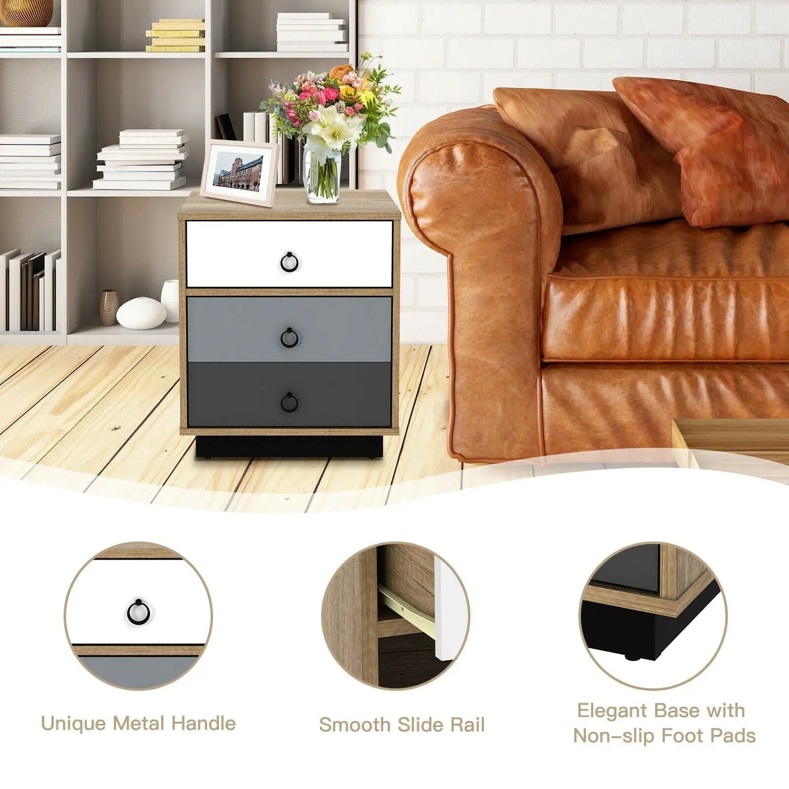 Nightstand with Drawer and Storage Cabinet Wooden Sofa Side Table End Table by DirectDeals