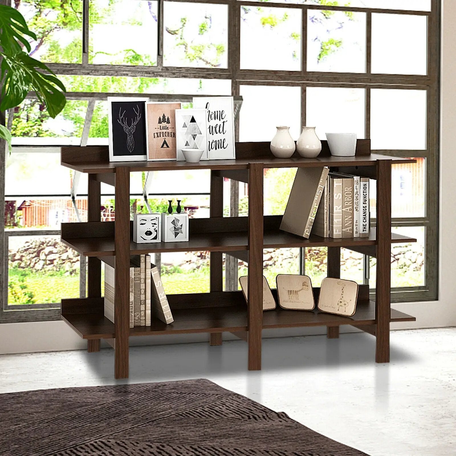 59 Inch Console Table with 3-tier Open Shelf for Front Hall Hallway and Foyer by DirectDeals