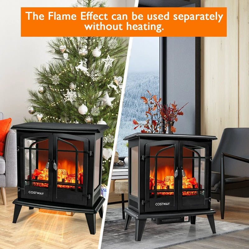 25 Inch Freestanding Electric Fireplace Heater with Realistic Flame effect-Black by DirectDeals