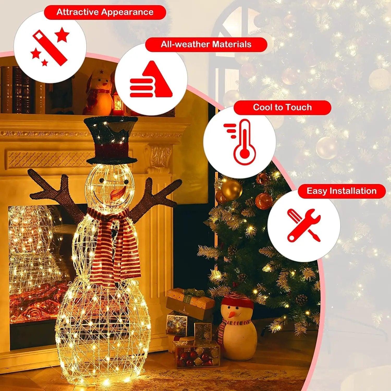 Indoor/Outdoor Christmas Lighted Snowman Decorations with Pre-Lit 80 Lights by DirectDeals
