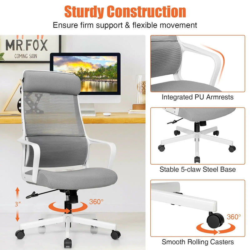 Adjustable Mesh Office Chair with Heating Support Headrest by DirectDeals