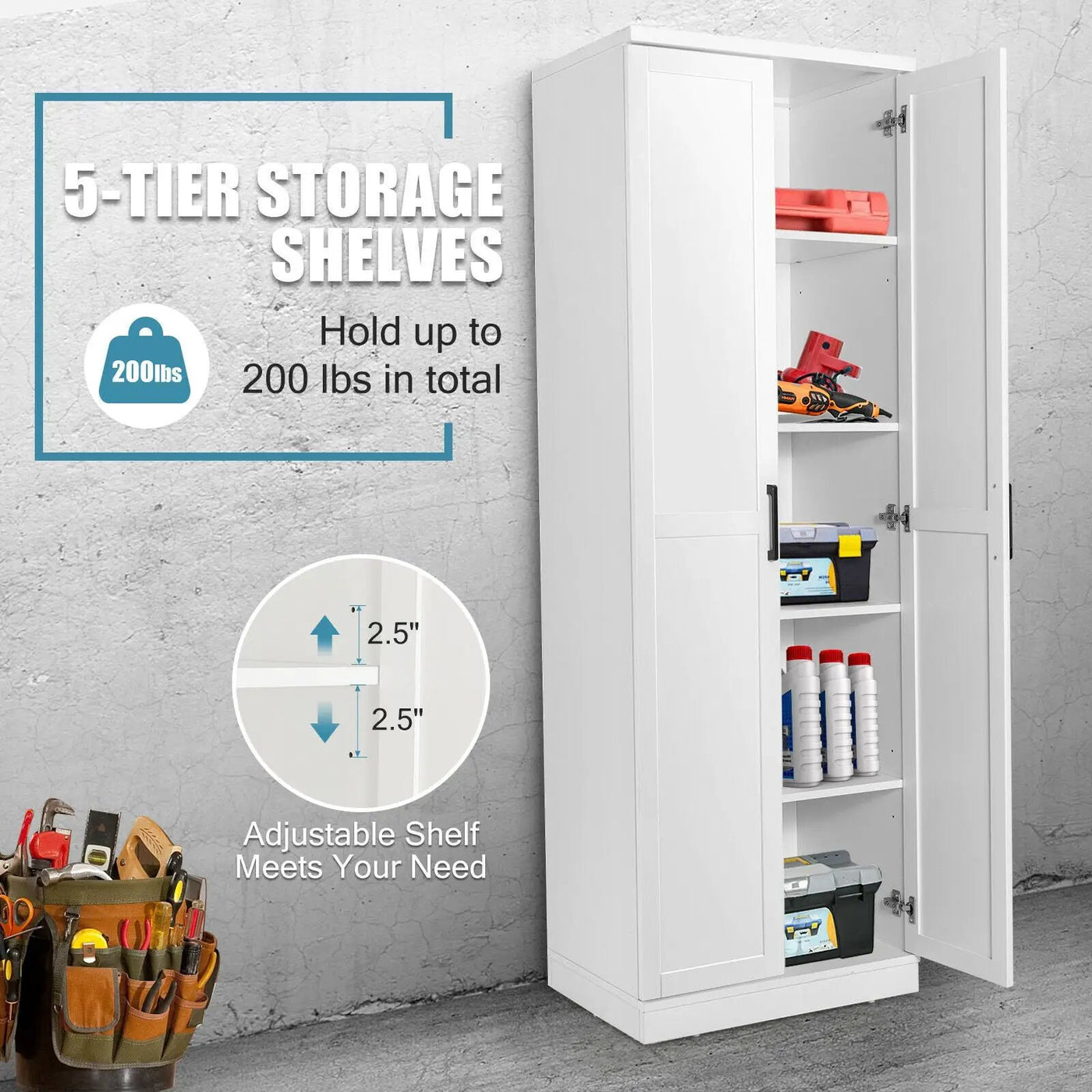 70 Inch Freestanding Storage Cabinet with 2 Doors and 5 Shelves by DirectDeals