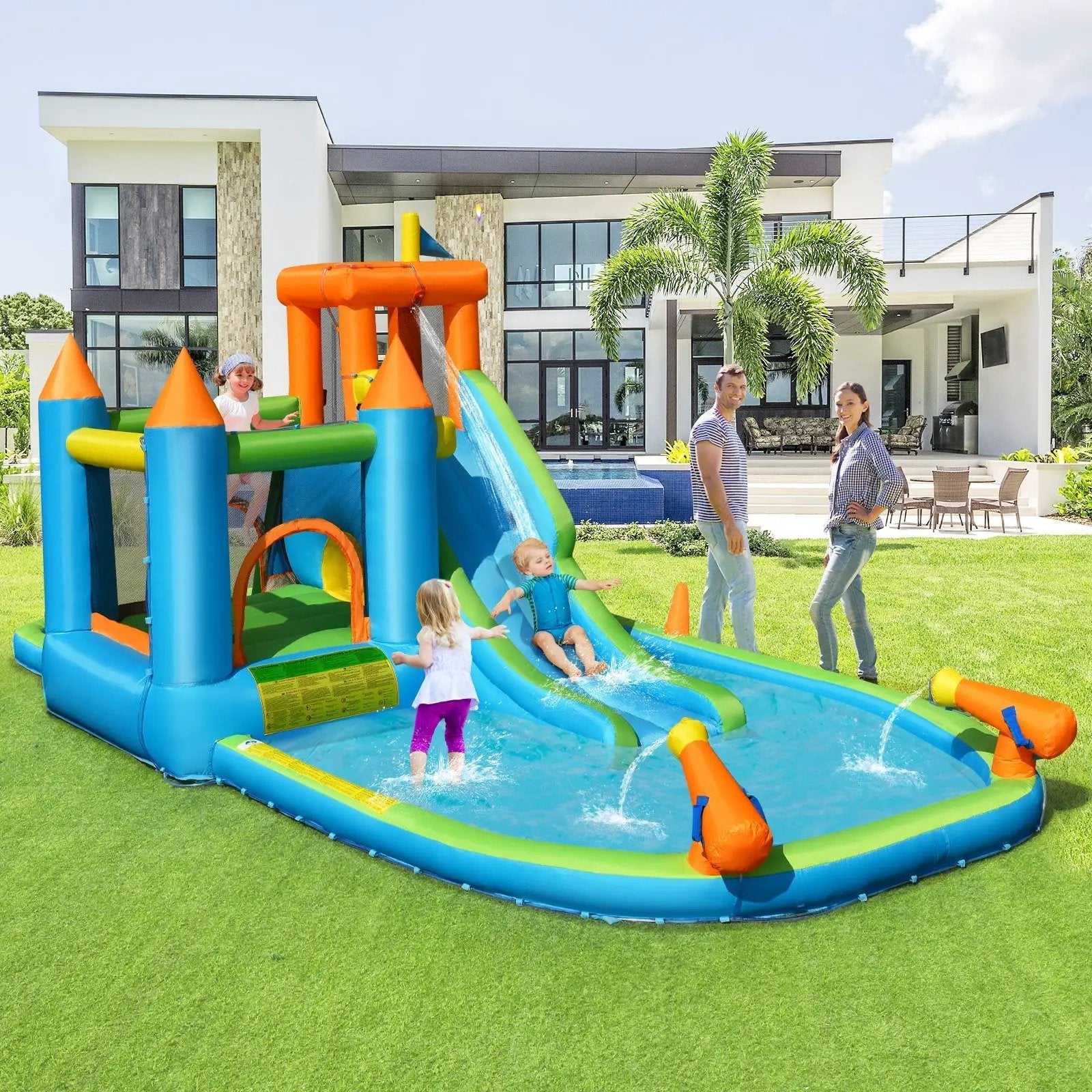 Inflatable Water Slide with Bounce House and Splash Pool without Blower for Kids by DirectDeals