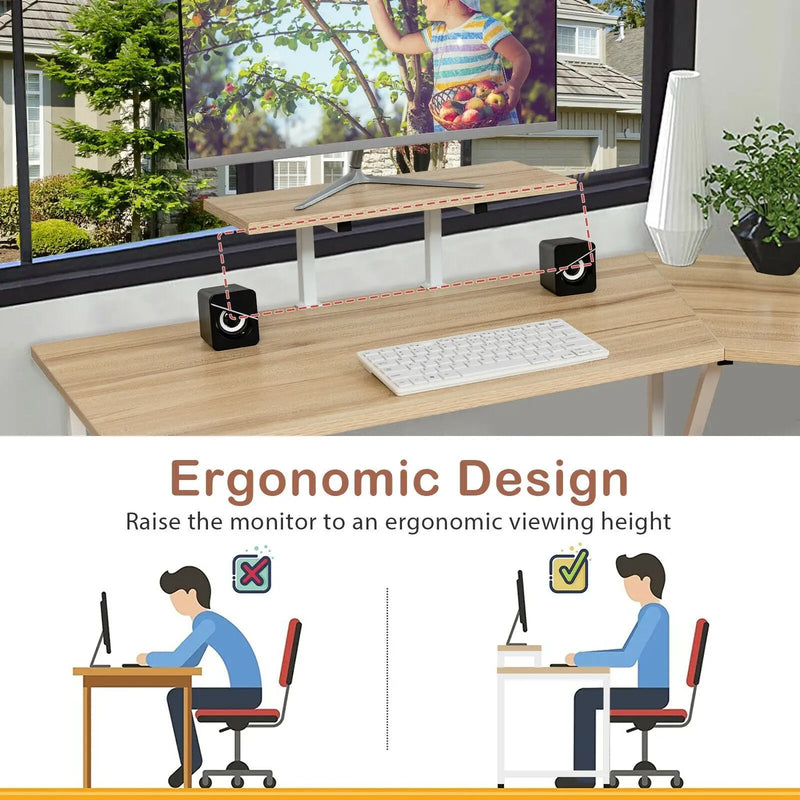 88.5 Inch L Shaped Reversible Computer Desk Table with Monitor Stand by DirectDeals