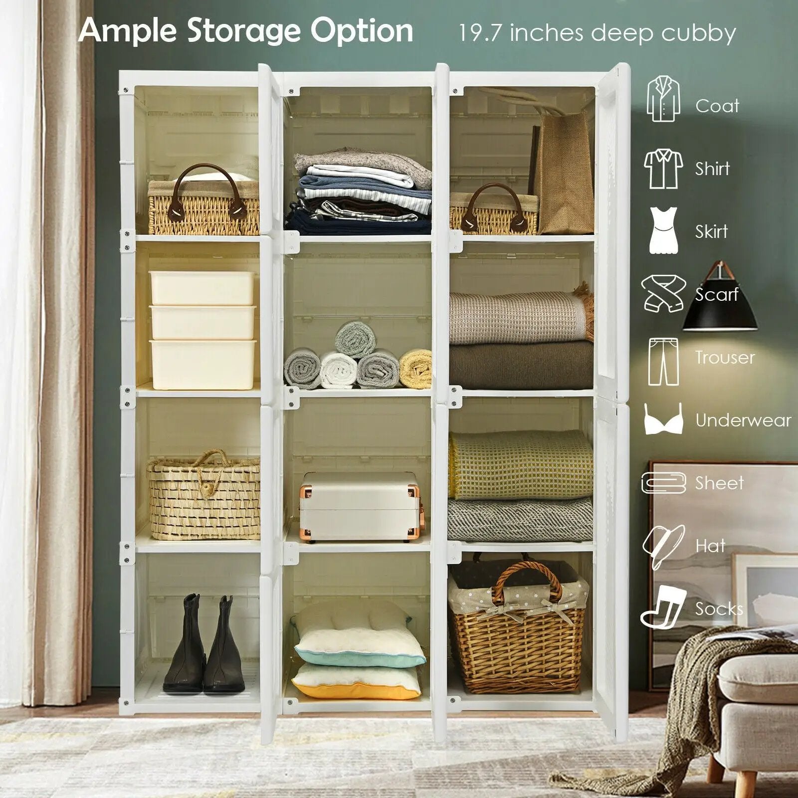 Clothes Foldable Armoire Wardrobe Closet with 12 Cubby Storage by DirectDeals