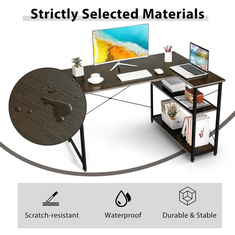 48 Inch Reversible L Shaped Computer Desk with Adjustable Shelf by DirectDeals