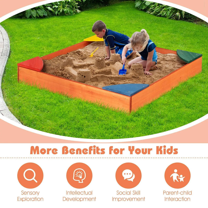 Kids Outdoor Wooden Backyard Sandbox with Built-in Corner Seating by DirectDeals